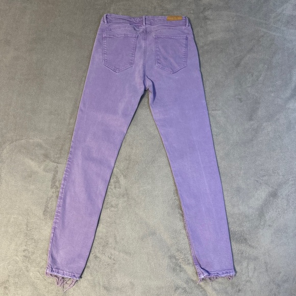 Zara Purple Pants Skinny Jeans Raw Hem Distressed Lilac Denim Low Rise Women's 8 - Picture 2 of 9